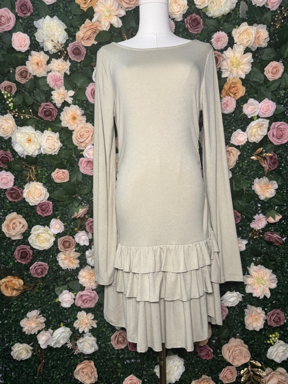 Free People Free-Est Good Feels Long-Sleeve Mini Dress in Green Haze NWOT - Picture 3 of 9
